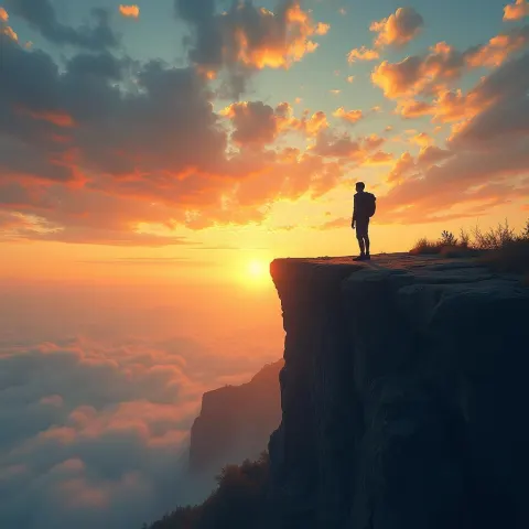 Lone Silhouette on a Golden Hour Cliff