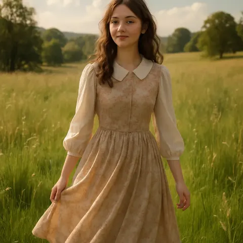 Young Woman Dressed in a Lightweight Blouse and Flowing Skirt
