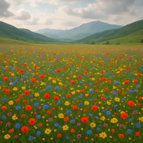 Vast Field of Countless Vibrant Wildflowers Carpets