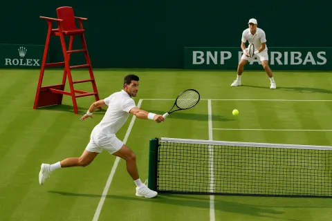 Two Tennis Players on a Grass Court