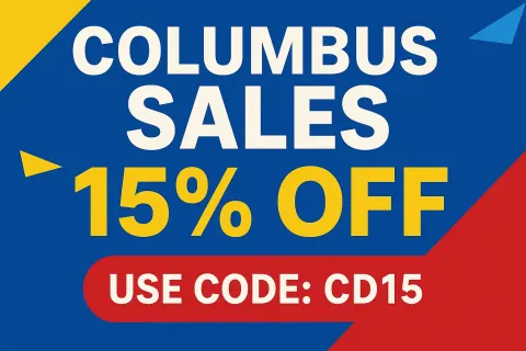 Promotional Banner Featuring "Columbus Sales 15% OFF" in Bold Text