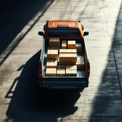Overhead 3D Pickup Truck Loaded With Cargo Boxes