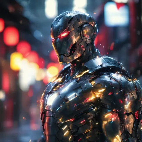Manga Ultron With Vivid Red Eyes and Silver Armor