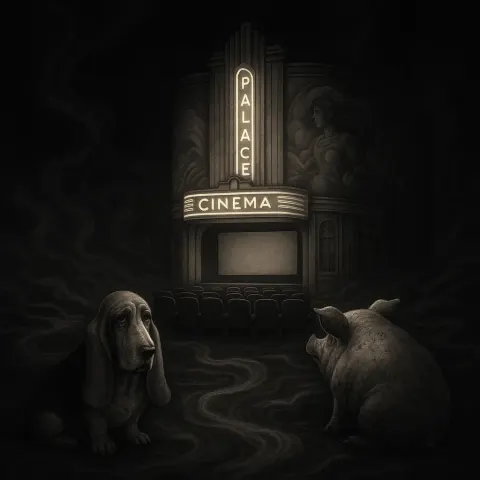 Surreal Tableau Rendered in Rich Blacks and Grays Emerges
