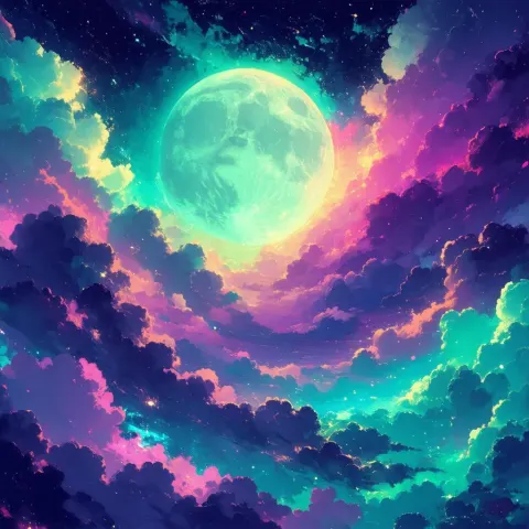 Ghibli Style Fantasy Space With Glowing Nebulae
