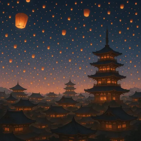 Innumerable Tiny Paper Lanterns Drift Silently Upwards