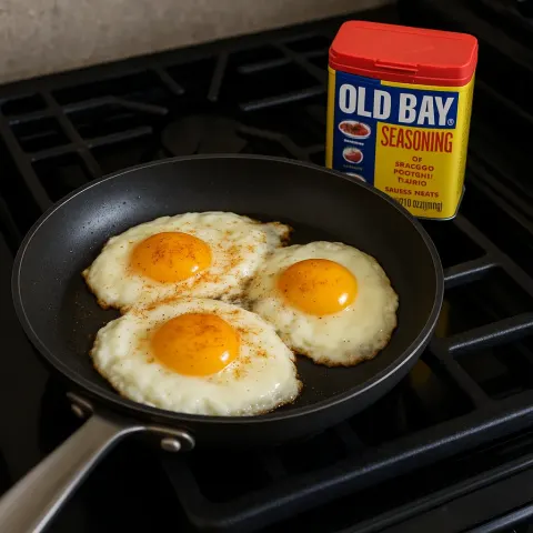 Frying Pan on a Stovetop Containing Eggs