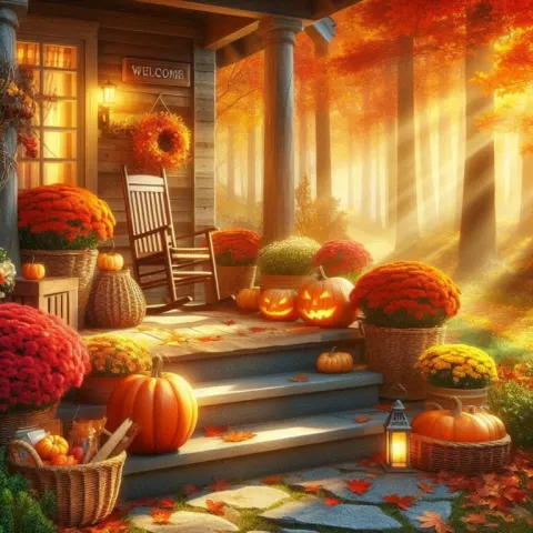 Charming Autumn Porch with Cozy Decor