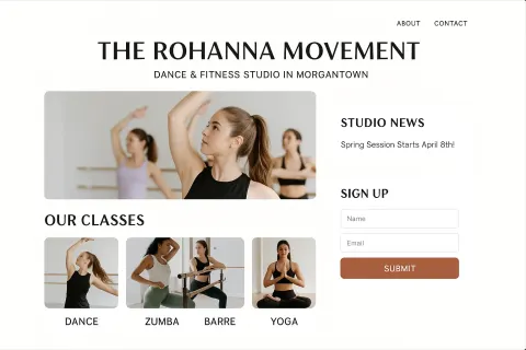 Website for "The Rohanna Movement," a Dance