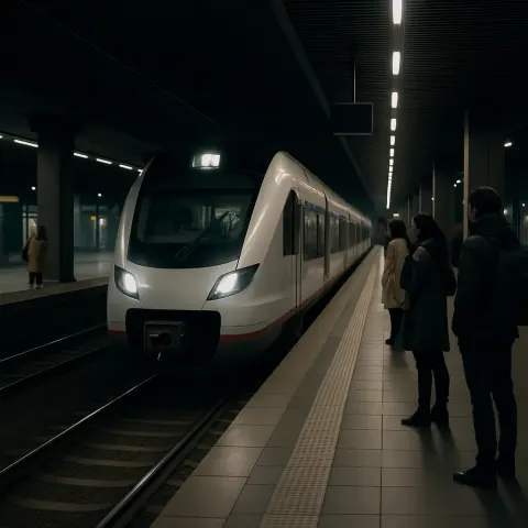 Modern Train Arriving at a Sleek Urban Station Platform