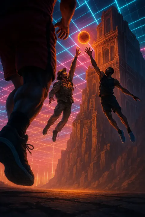 Stocky Athlete’s Powerful Legs Propel Them Towards a Basketball Contested