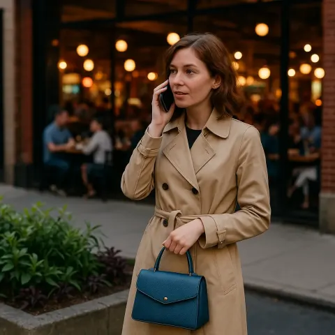 Person in a Beige Trench Coat Stands near a Sidewalk