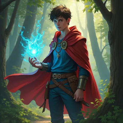 Young Elemental Sorcerer in a Vivid Forest