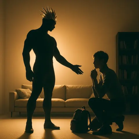 Upright Hero—a Figure of Poised Innovation Whose Ornamental Headdress Gleams