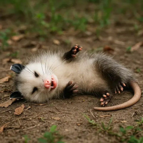 Opossum Relying on its Innate Behavior to Feign Death
