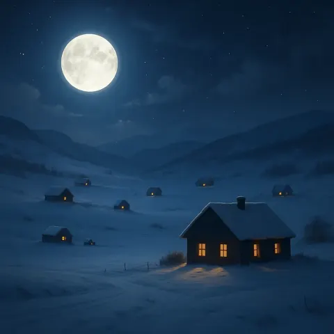 Few Isolated Farmhouses with Glowing Windows