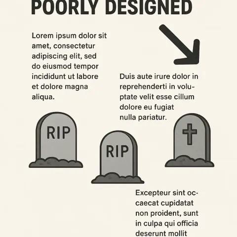 Poorly Designed Page Layout Featuring Text and Tombstone Illustrations