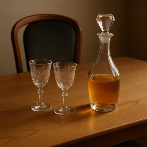 Sophisticated Table Arrangement Features a Tall Glass Decanter