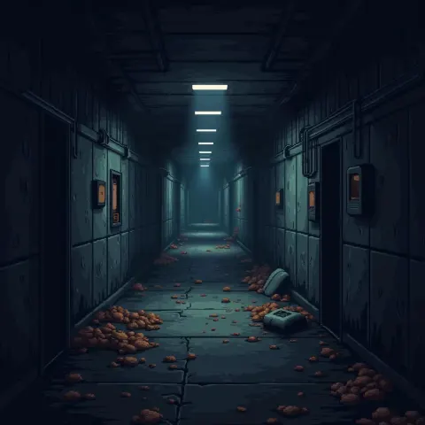 Dark Pixel Corridor Inside an Abandoned Soviet Submarine