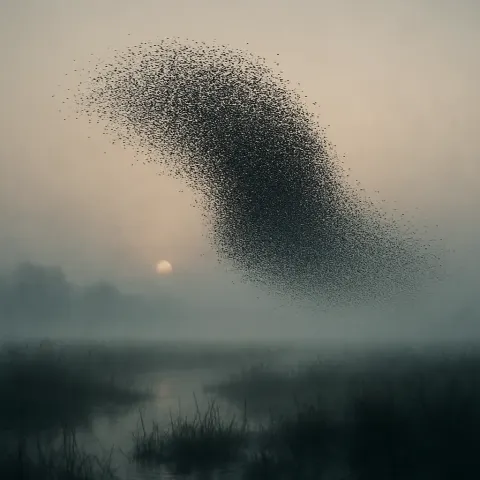 Vast Murmuration of Countless Tiny Birds Erupts