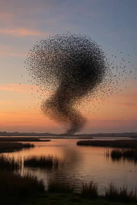 Vast Flock of Birds Creates a Swirling Dark Cloud