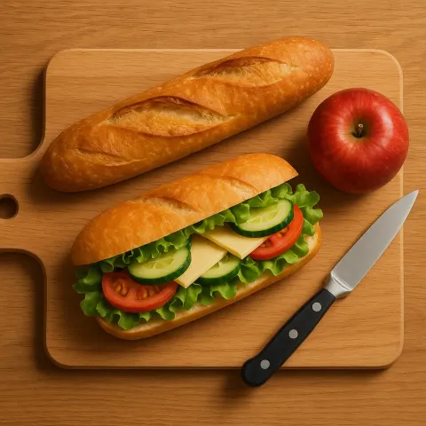 Cutting Board with a Baguette