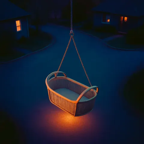 Single Cradle of Unfinished Birch with a Suspended Hanging Design