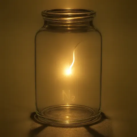 Clear Glass Container Holding Nitrogen Features a Magnesium Strip