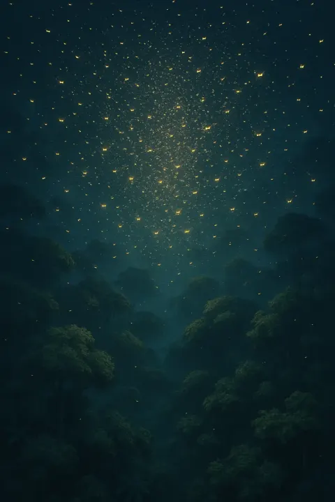 Vast Swarm of Innumerable Bioluminescent Insects Illuminates a Dense