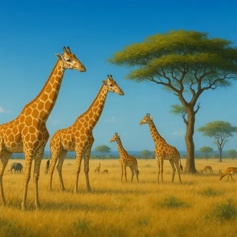 Scenic Savanna Landscape with Giraffes and Other Animals