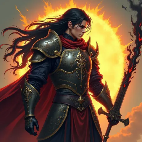 Baroque Paladin Wielding a Sword of Black Flames