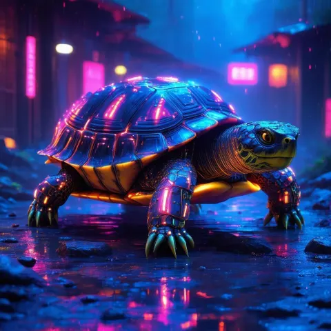 Hyperreal Neonpunk Battle Turtles in Summer Neon