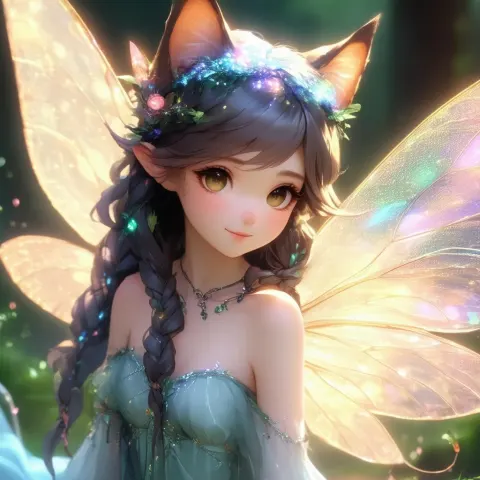 Whiskered Druid Fairy With Translucent Pastel Wings