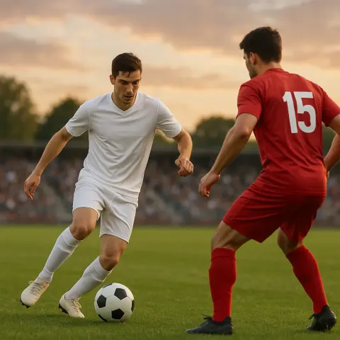 Soccer Player in a White Uniform Skillfully Controls the Ball