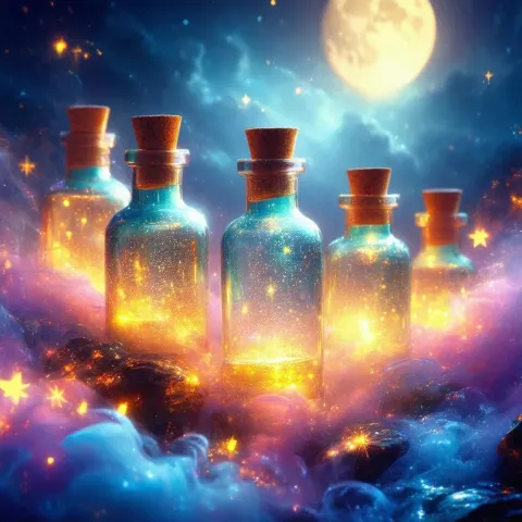 Ethereal Bottles Drifting Through a Celestial Realm