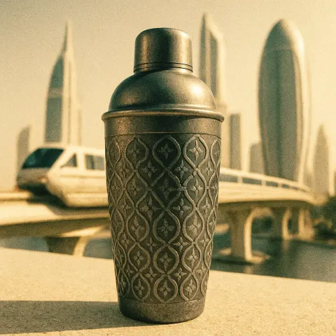 Single Gunmetal Grey Anodized Cocktail Shaker Featuring an Embossed Raised
