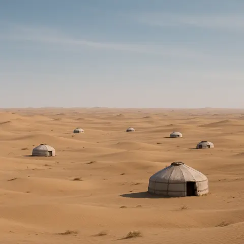 Handful of Distant Nomadic Tents Are Sparsely
