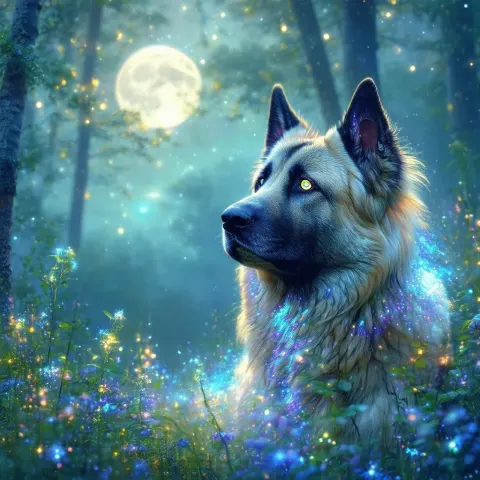 Radiant Kangal Dog in an Enchanted Moonlit Forest
