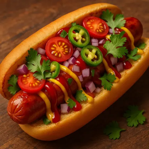 Deluxe Hot Dog Adorned with Colorful