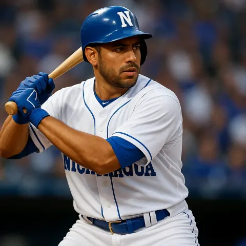 Baseball Player Wearing a White and Blue Uniform