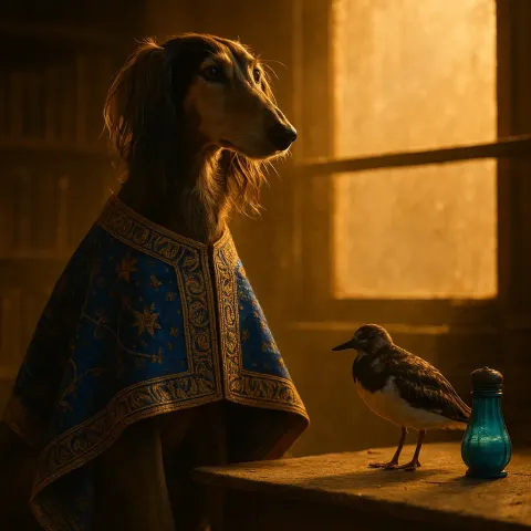 Saluki in a Lapis and Gold Poncho