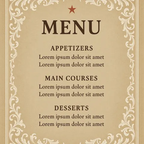 Vintage-style Menu Design Featuring Ornate White Floral Borders