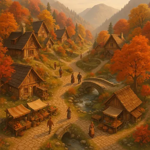 Intricately Detailed 3D Visualization of a Quaint Mountain Village