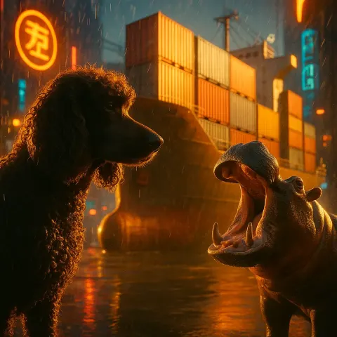 Against Futuristic Cyberpunk Streets with Neon Signs and Rain