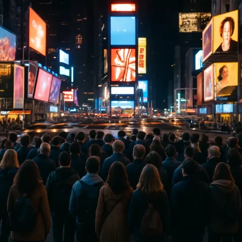 Large Crowd of People Waiting to Cross a Busy City