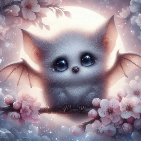 Whimsical Bat Glowing in Moonlight