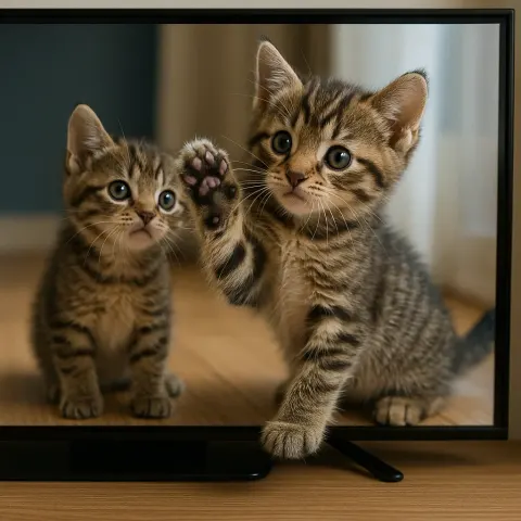 Playful Kitten Taps at the Screen with its Paw