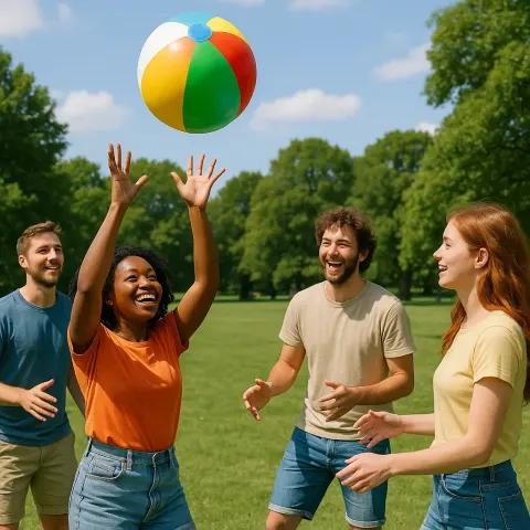 Brightly Colored Beach Ball Is Being Tossed Back
