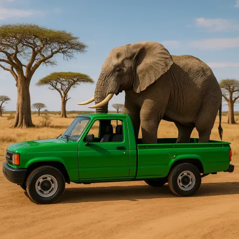 Vibrant Emerald Pickup Truck Sits on a Dusty Trail