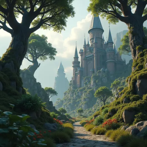 Steampunk Castles Rising From a Gnarled Fantasy Forest
